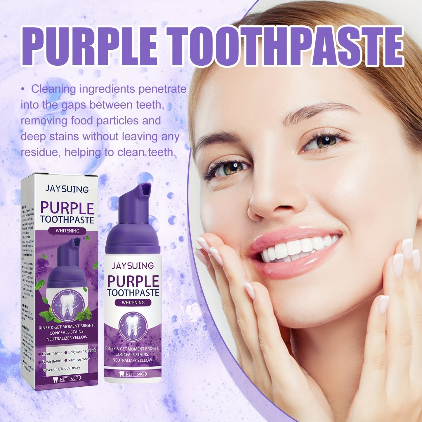 Purple Whitening Toothpaste - Brightens & Cleans Teeth, Fades Stains & Odors, Oral Care Gel Teeth Whitening Products Tooth Whitening
