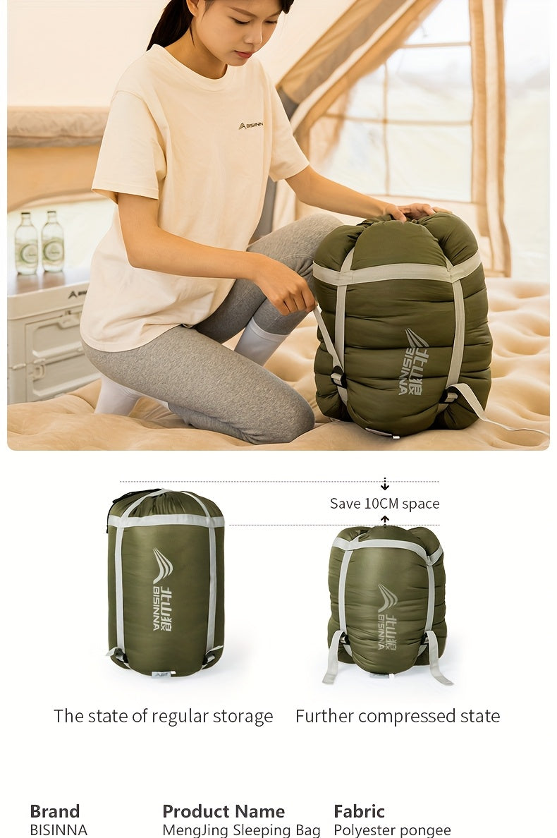 1-Person BISINNA Envelope-Style Sleeping Bag with Full-Zip Closure - Heavy-Duty Synthetic, Olive Green/Beige/Grey/White - Winter Warmth for Camping, Hiking & Backpacking - Portable Half-Zip Design Sleeping Pad Compatible Bag,