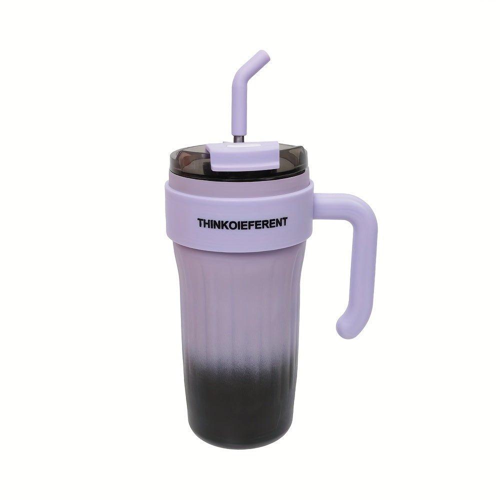 Copo térmico de aço inoxidável de 780ml/28oz com pega, copo de café com isolamento a vácuo de camada dupla, à prova de fugas e quedas, com tampa e palhinha, presente perfeito para amigos, adequado para atividades ao ar livre, campismo e trilhos.