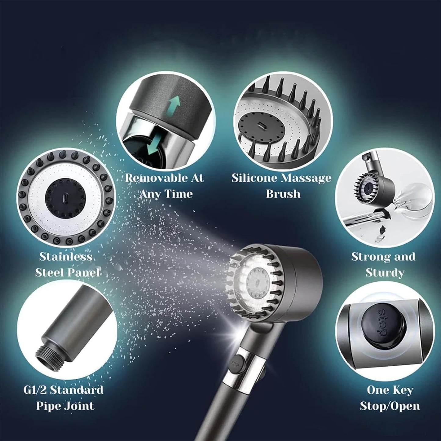 1pc Ion Drops Shower Head, 2025 New Iondrops Filtered Shower Head with Handheld Filtered Shower with Hose Adjustable Settings