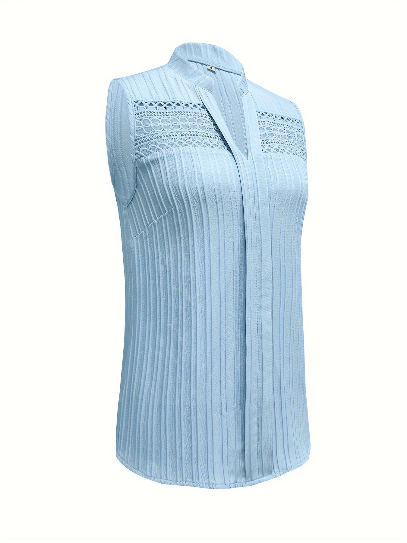 Lace Stitching V-neck Blouse, Elegant Sleeveless Top For Spring & Summer, Women's Clothing