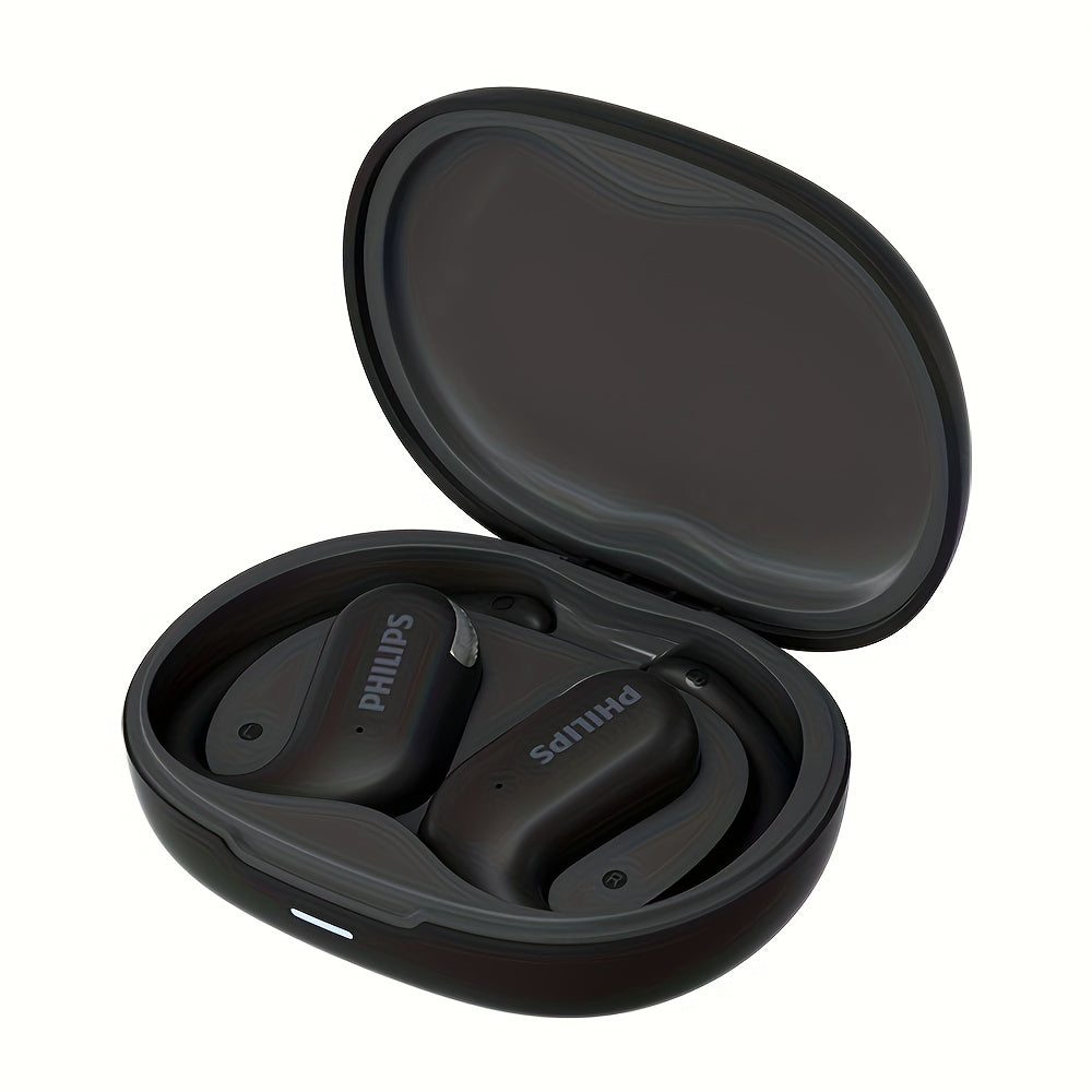 For Philips Wireless Earbuds with Ear Hook Design, Long Battery Life, Touch Control, Wireless Charging Case, Open-Back Sports Headphones for Running & Exercise, USB-C Charging, Condenser Microphone, Compatible with Cellphones