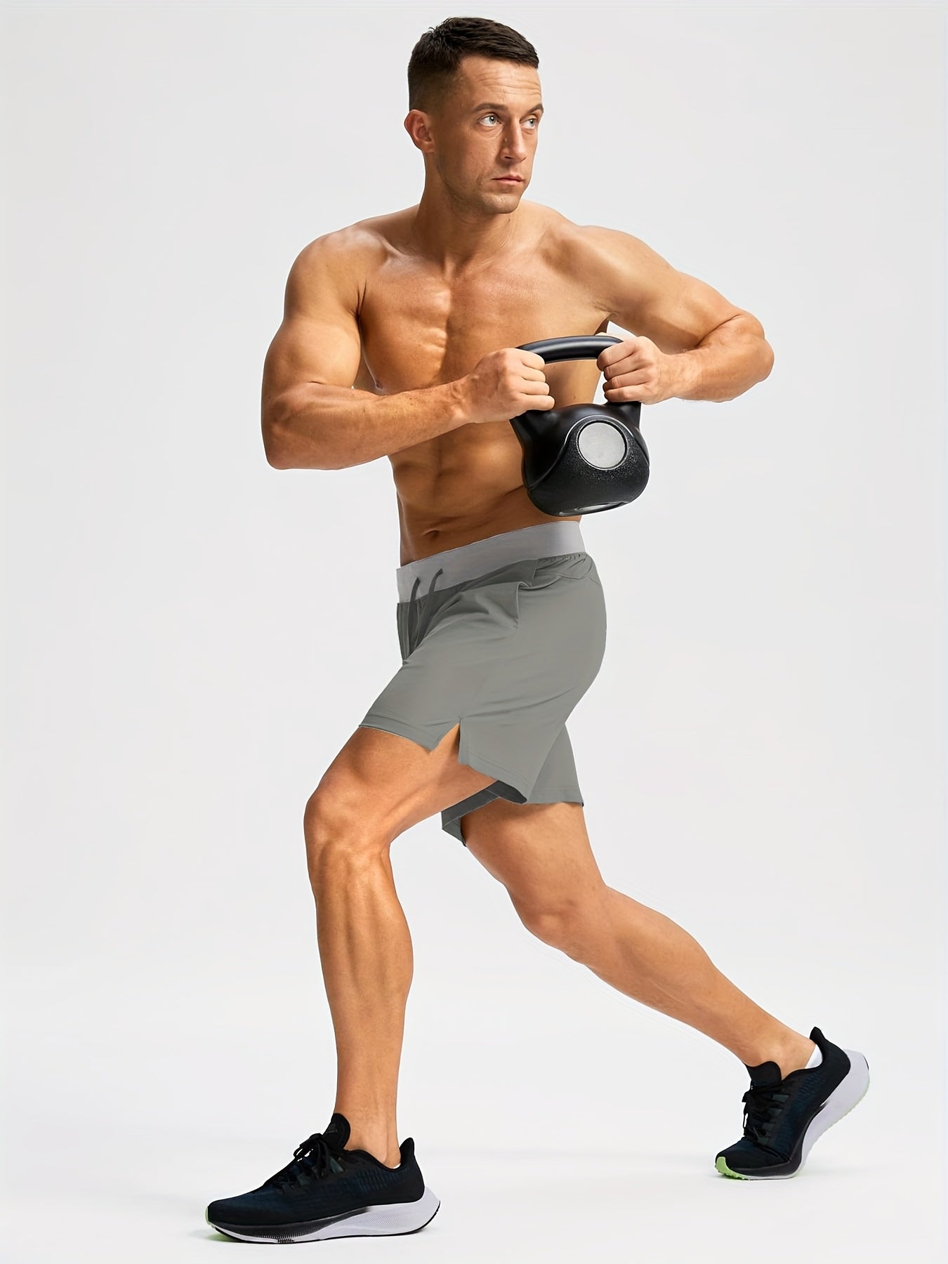 Men'S Light Gray Running Shorts with Zipper Pockets - Adjustable Drawstring, Quick-Dry Athletic & Casual Shorts for Gym, Training, Hiking, and Everyday Wear