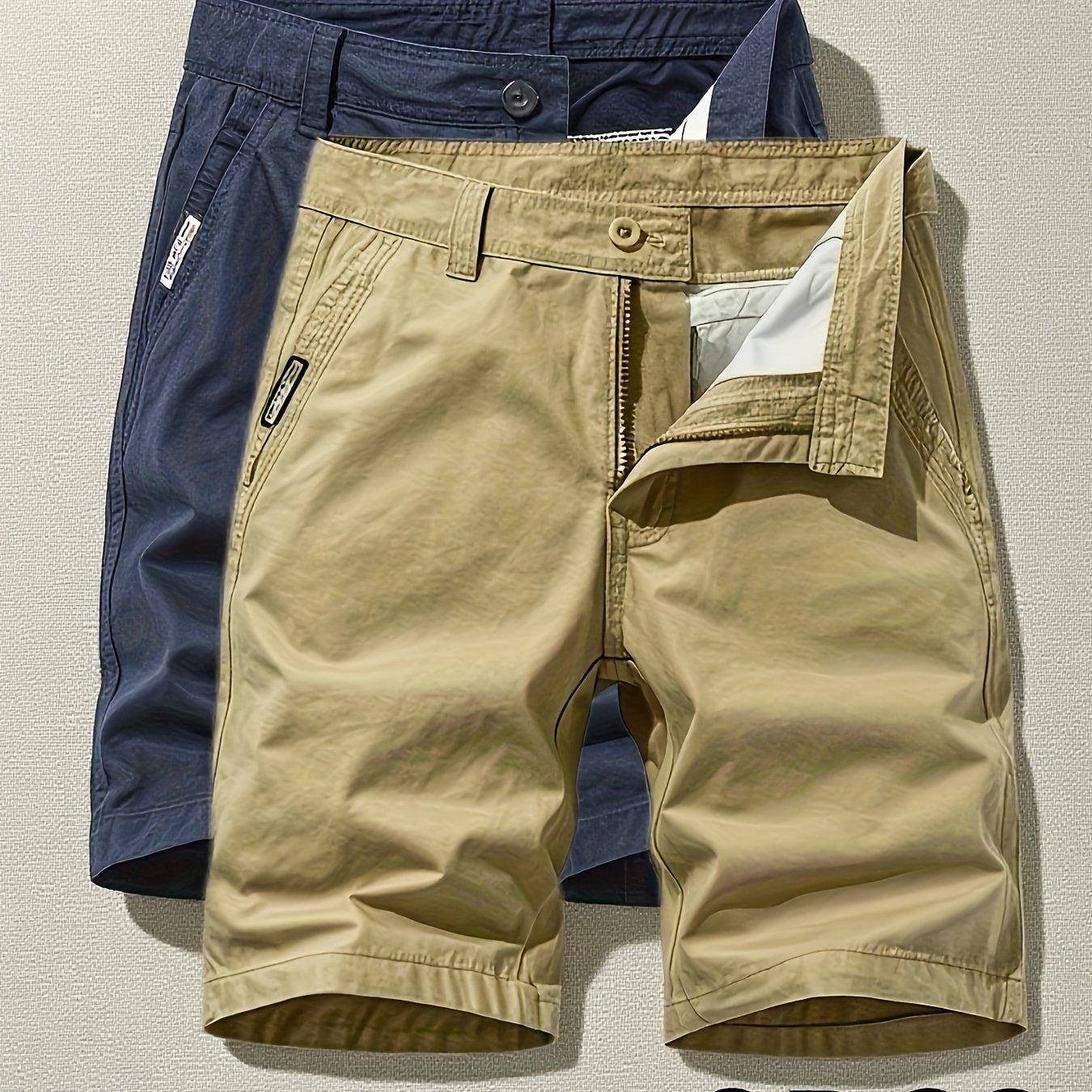 Two-Piece Set, Men's Solid Color Outdoor Casual Comfortable Breathable Multi-Pocket Cargo Shorts