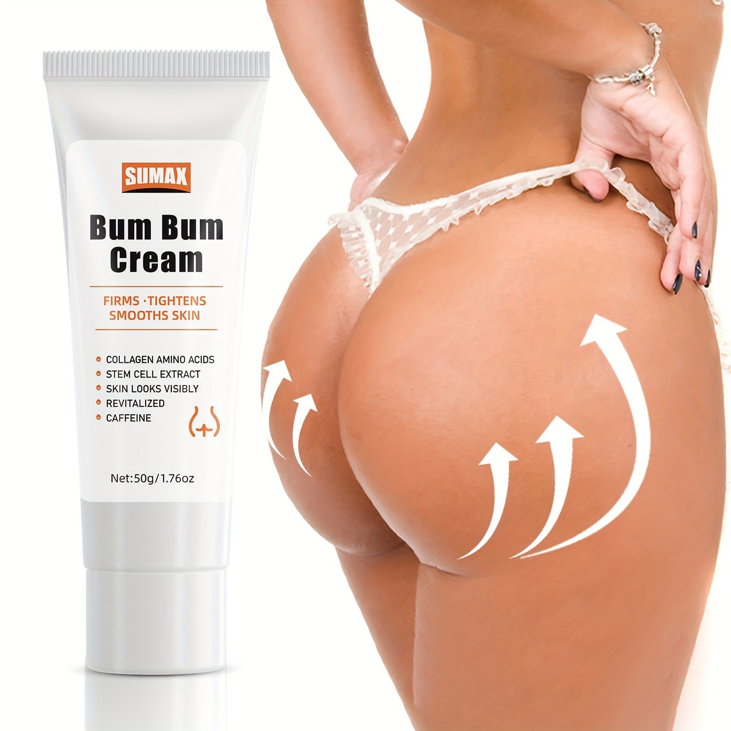 Brazilian Bum Bum Cream With Lemon Vanilla Scent - 2-in-1 Massage Cream And Massage Lotion - Non-Greasy Skin Tightening Cream For Firm Butt, Belly & Thighs With Collagen And Caffeine - 50g