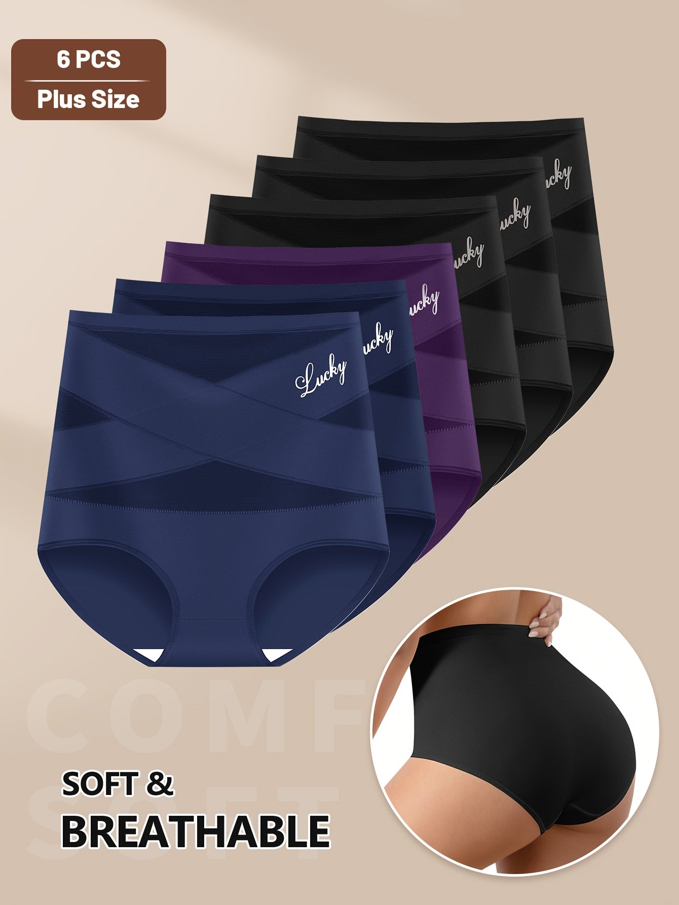 MIOTAN Women's High-Waisted Underwear - 6-Pack Tummy Control Panties, Non-Slip Waistband, Breathable Everyday & Special Occasion, Soft Postpartum Shapewear (Black/ Navy/ Purple/) - Elegant Seamless for, Formal, Casual Outfits
