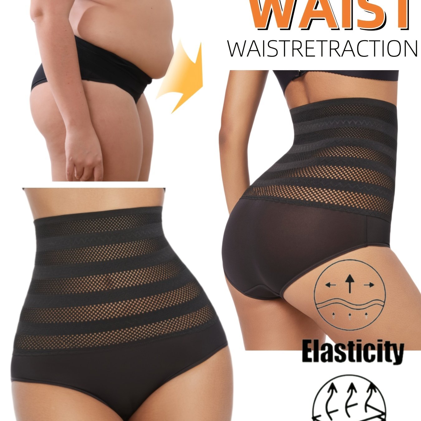 1pc Women's High-Waisted Tummy Control Butt-Lifting Shaping Underwear - Breathable Mesh Panels, Elastic Waistband, Plus Size 0XL-4XL, Seamless Black Panty for Everyday & Wear, Tummy Control Underwear, Highelasticity Material
