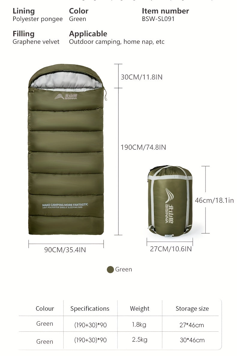 1-Person BISINNA Envelope-Style Sleeping Bag with Full-Zip Closure - Heavy-Duty Synthetic, Olive Green/Beige/Grey/White - Winter Warmth for Camping, Hiking & Backpacking - Portable Half-Zip Design Sleeping Pad Compatible Bag,