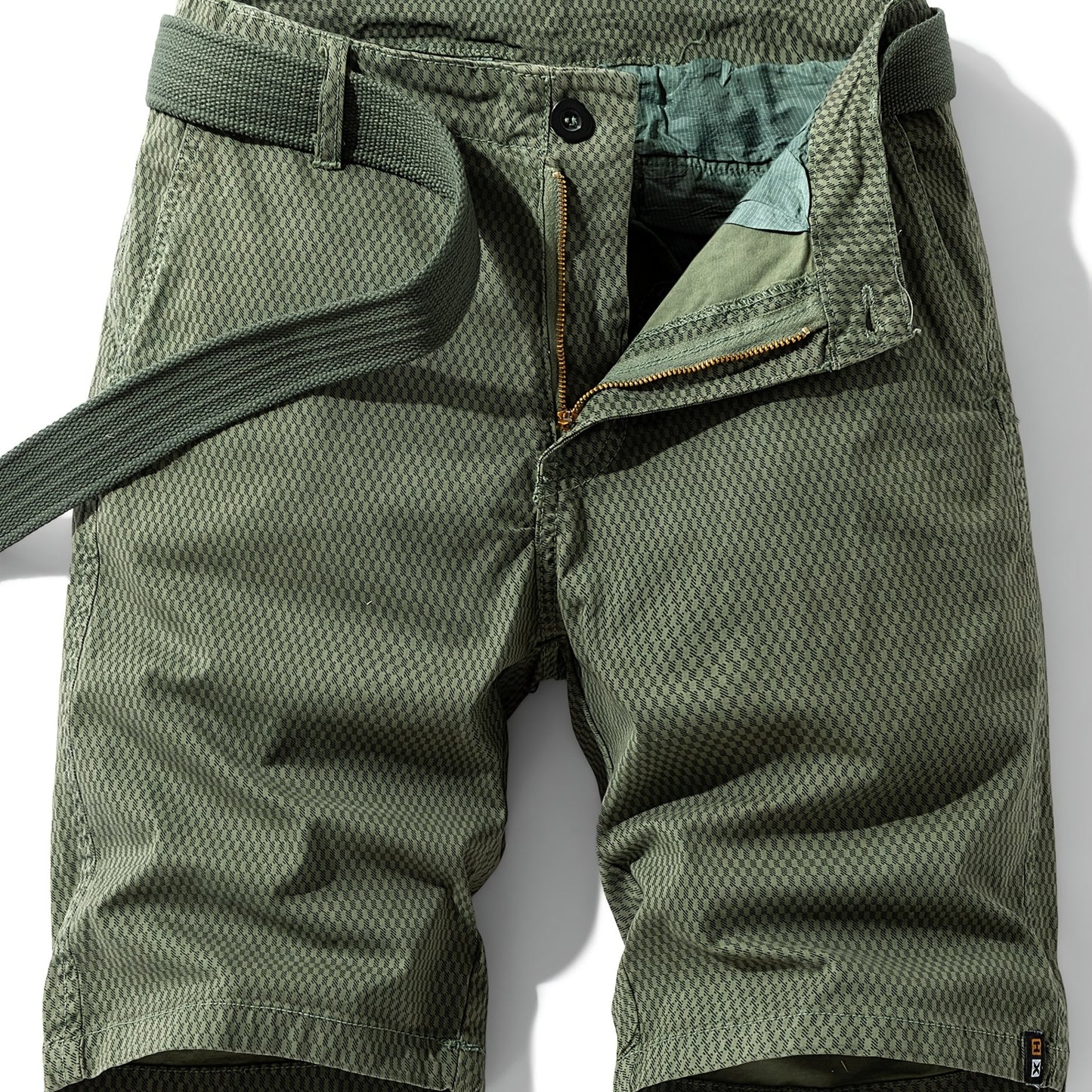 Men'S Casual Cargo Shorts with Striped Design, Elastic Waistband & Multiple Pockets - Beige/Black Regular Fit for Outdoor, Sports & Casual Attire (Belt Not Included), Outdoor Apparel, Functional Pockets, Nonelastic Fabric