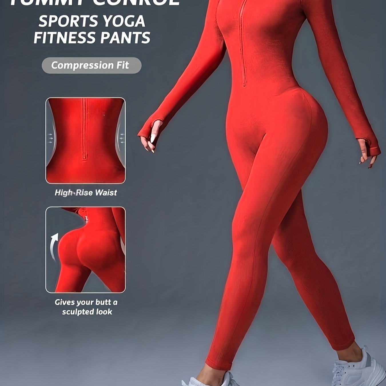 Women's Full-Length Zipper Jumpsuit - Full-Body Compression-like Fit (Tummy Control) - High-Elasticity Slim-Fit Long Sleeve Athleisure Suit for,, Dance - All-Season Outfit ( swear) - Easy-Care (No Bulk) -