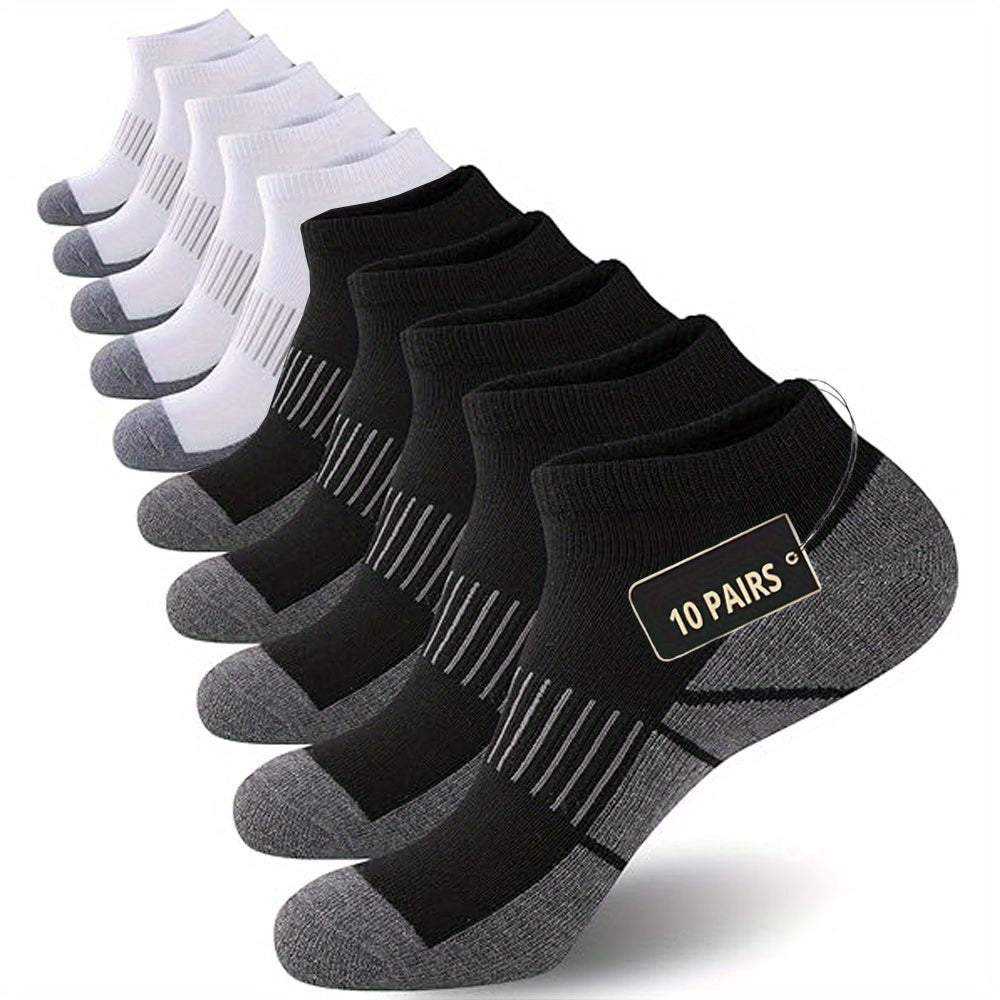 10 Pairs THCBME Men's Low-Cut Athletic Socks - Heavy-Duty, Multi-Color (White/Black/Grey/Tan) - Elastic Comfort Fit for, Gym, - Bulk Pack (10-Pair Box) - Durable Everyday Casual Socks