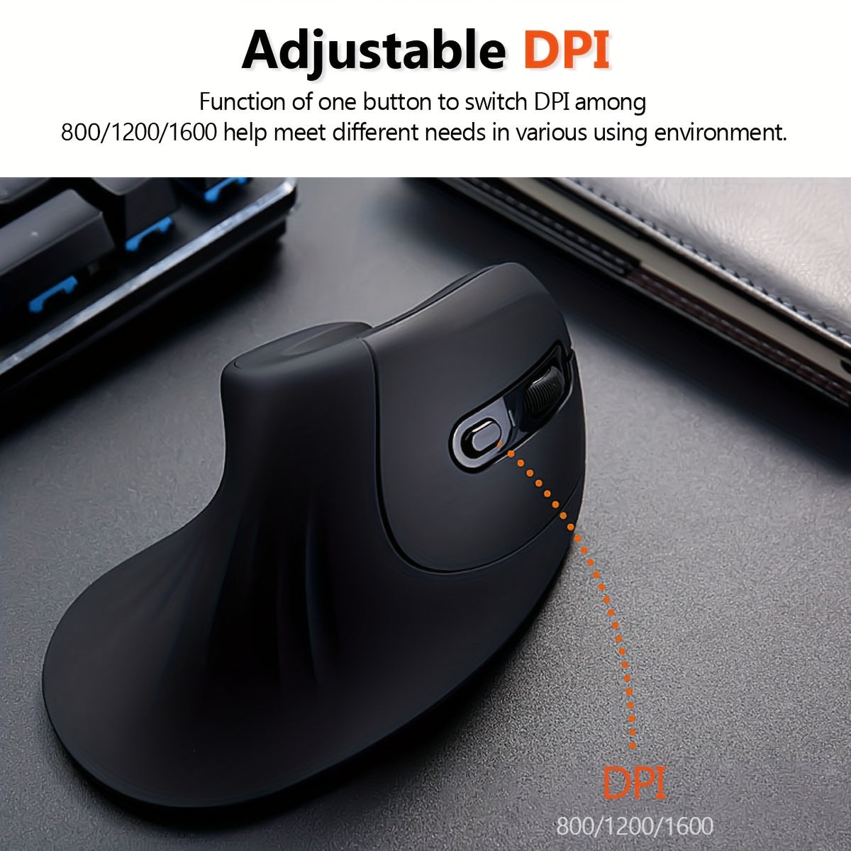 DAREU Ergonomic Wireless Vertical Mouse with USB Receiver – Right-Hand Design for Wrist Comfort, 2.4GHz Connectivity, Black with Teal Accents, Ideal for Office, Home, and Multi-Device Use, Ergonomic Mouse, DAERU
