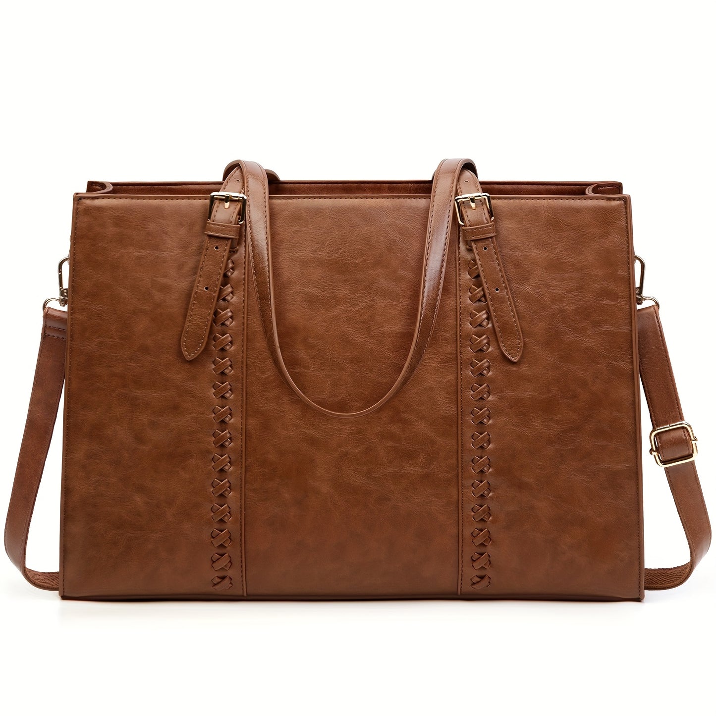 NUBILY Laptop Bag for Women 39.62 cm PU Leather Computer Work Bags Large Laptop Tote Bag Professional Business Office Briefcase Women Lightweight Shoulder Handbags, Brown