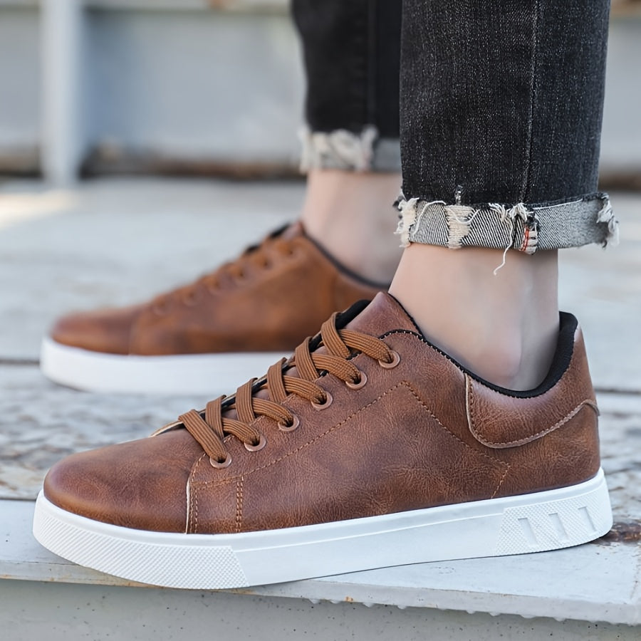 Men's Stylish Brown Sneakers - Casual & Sporty Lace-Up Shoes with Durable PVC Sole, Comfortable Fabric Lining for Casual Attire, Fitness Training, and Gym - Low-Top Design, Gym Footwear | Casual Fitness Shoes | Upper