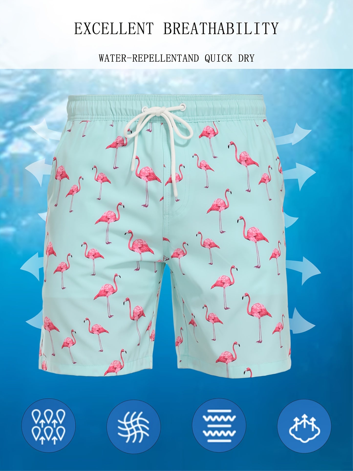 Men's Quick-Dry Beach Shorts with Tropical Palm Tree & Palm Leaf Print - Breathable Stretch Fabric for Summer, Outdoor, Hiking, Swimming - Machine Washable Casual Athletic Shorts, Outdoor Activewear, Summer Shorts