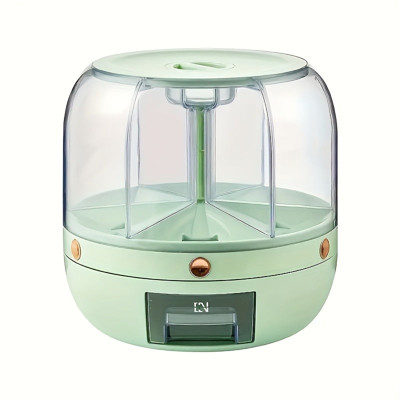 360° rotating partitioned rice bucket, rotatable home-use pest and moisture-proof multi-functional sealed rice storage box, classified grain and bean storage