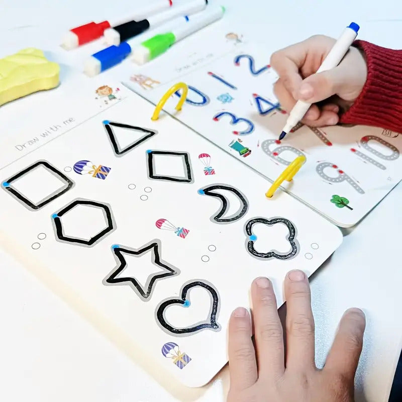 Kids' Reusable Magic Practice Workbook Set with Interactive Writing Activities - -Style Number & Letter Tracing Exercises, Color-Coding Games, ABCs & 123s Learning Book with Answer Key for Homeschool,, Classroom - Durable & E