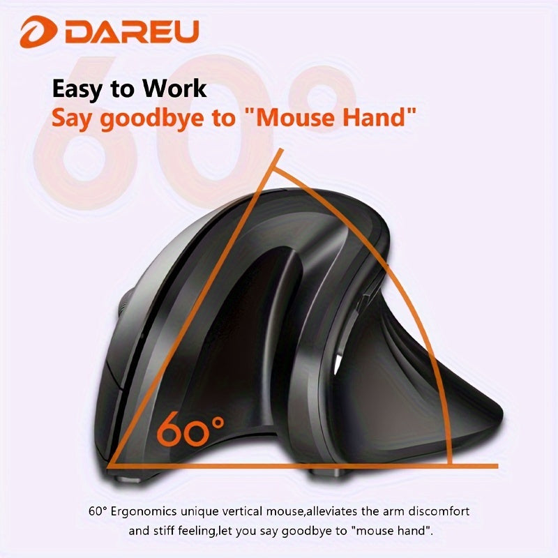 DAREU Ergonomic Wireless Vertical Mouse with USB Receiver – Right-Hand Design for Wrist Comfort, 2.4GHz Connectivity, Black with Teal Accents, Ideal for Office, Home, and Multi-Device Use, Ergonomic Mouse, DAERU