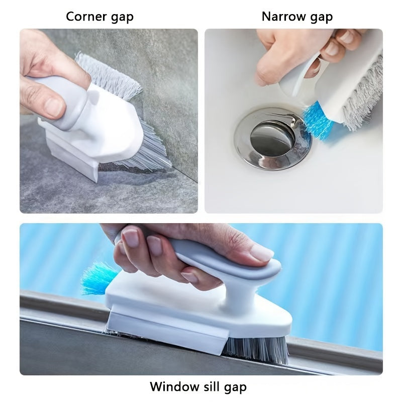 1pc 3-in-1 Gap and Floor Cleaning Brush - Durable Plastic Material, Portatile Design for Bathroom, Kitchen & Living Room Use with Glass Scraper Triple-Sided Grooved Head Multi-Purpose Commercial Tool, Bathroom Cleaning Suppli