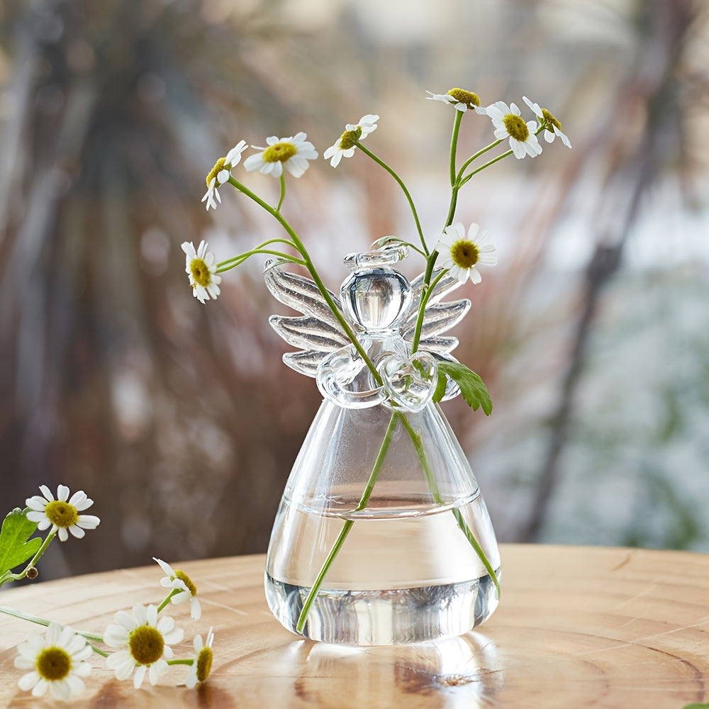 1pc Angel Design Glass Vase, Clear Flower Plant Terrarium Container Hanging Vase, Wedding Party Home Decor Garden Ornaments Hanging Planter