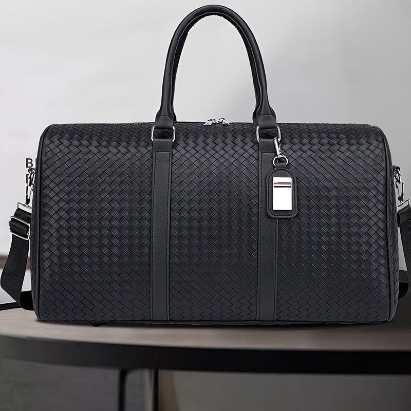 Large Capacity Gym Bag, Travel Duffel, Suitcase - Convertible Carry-On/Luggage with Zippered Front Pocket, Sturdy Handles - Compatible with TSA Locks - Business & Fitness Use - Elegant Black Synthetic -like Exterior - Easy-Cl