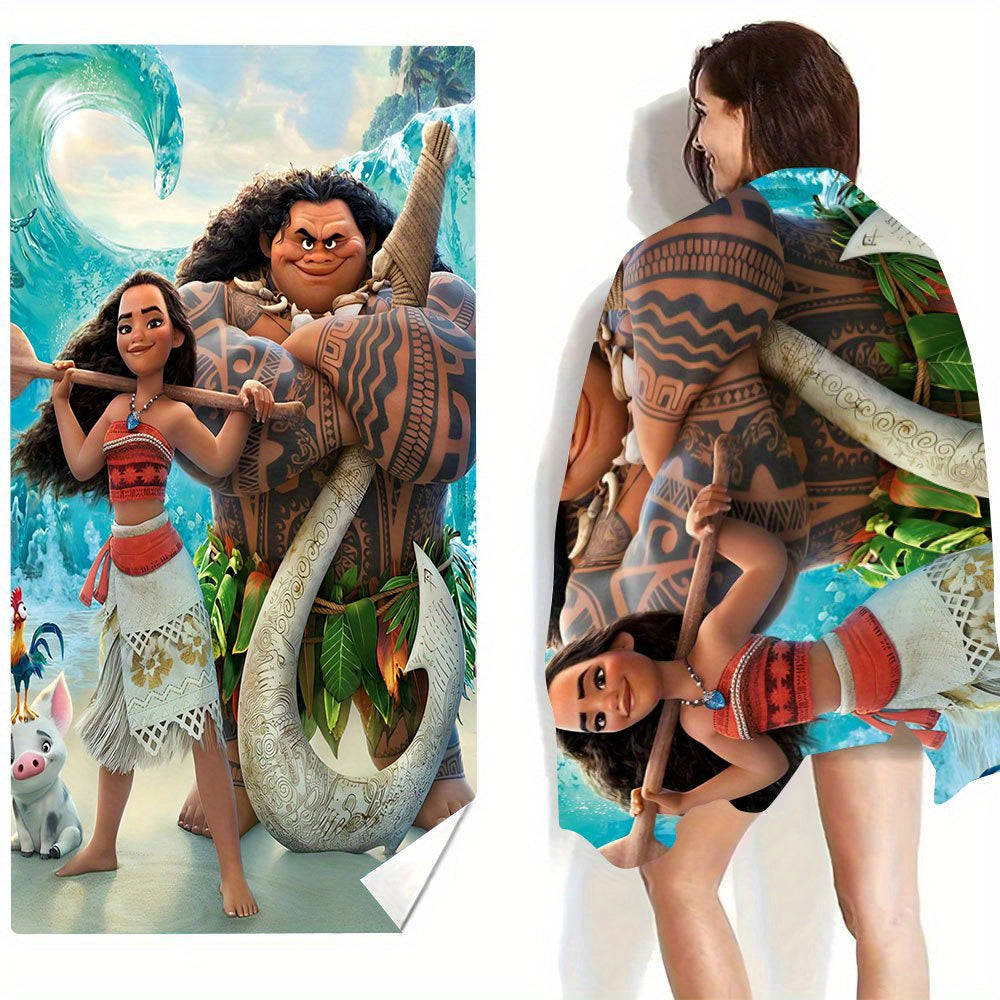 1pc Moana Extra-Large Microfiber Beach Towel - Quick-Dry, Ultra-Absorbent, Windproof & Sun-Protective with Vibrant Cartoon Design - Perfect for Beach, Travel, Camping & Vacation Easter, Vacation Accessory | Vibrant Design | M