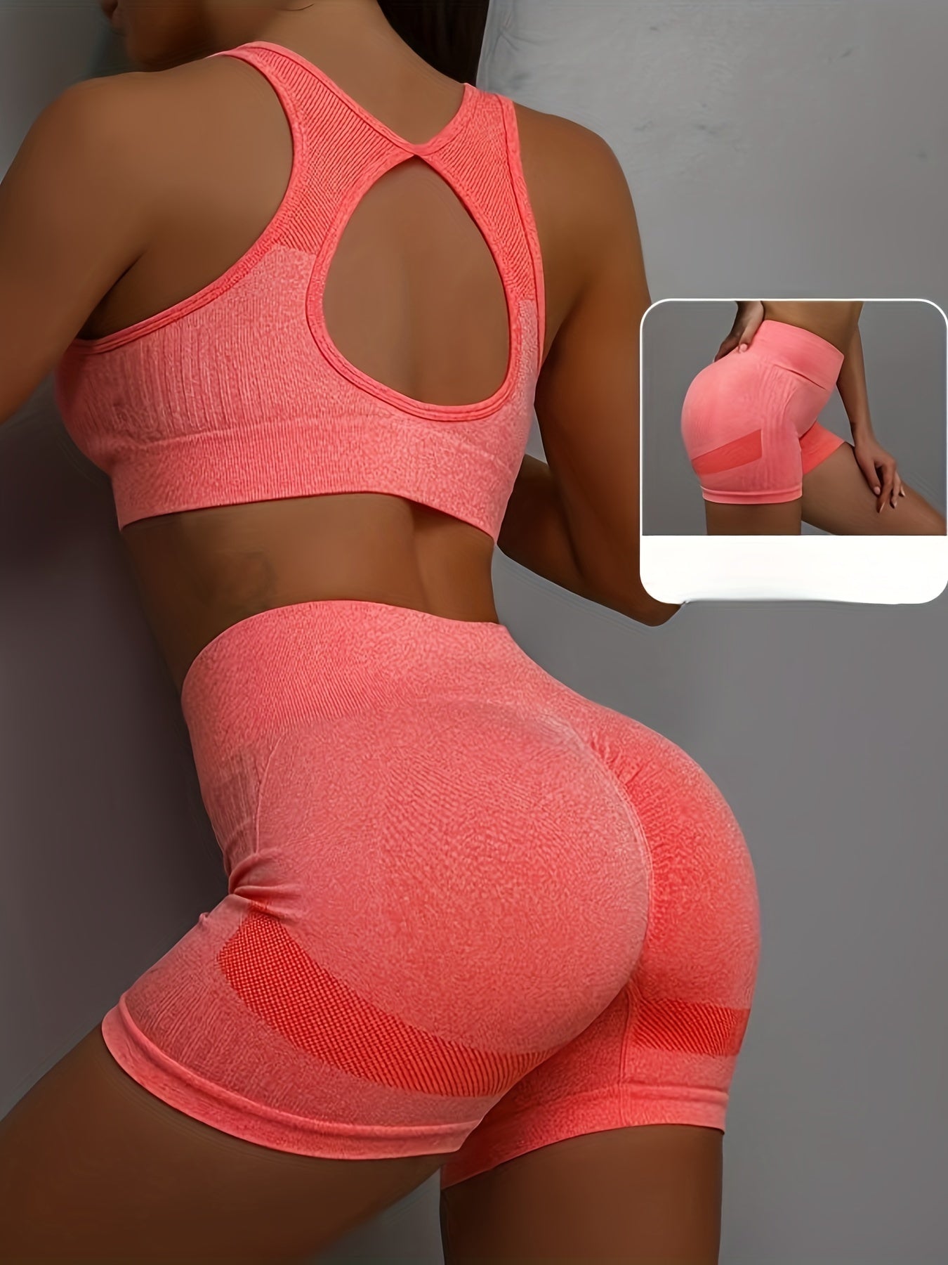 Women's 2-Piece Sports Bra Set, High-Impact Seamless Fitness Vest With Removable Pads And Shorts, Casual Athletic Wear, Multiple Colors