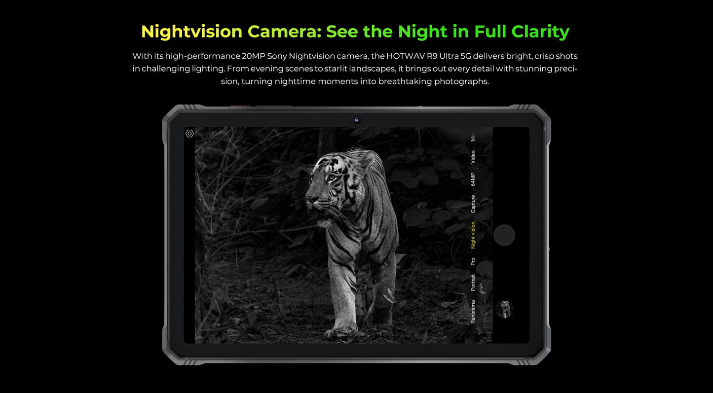 The HOTWAV R9 Ultra Is A Rugged Tablet with An 11-inch HD+ 120Hz Display, Android 15, 24 (8+16)GB RAM And 512 (expandable to 2TB)GB ROM, 64MP+16MP, 20MP Night Vision Cameras, 20080mAh Battery, S713 Chip, Dual 5G SIM Cards, GP