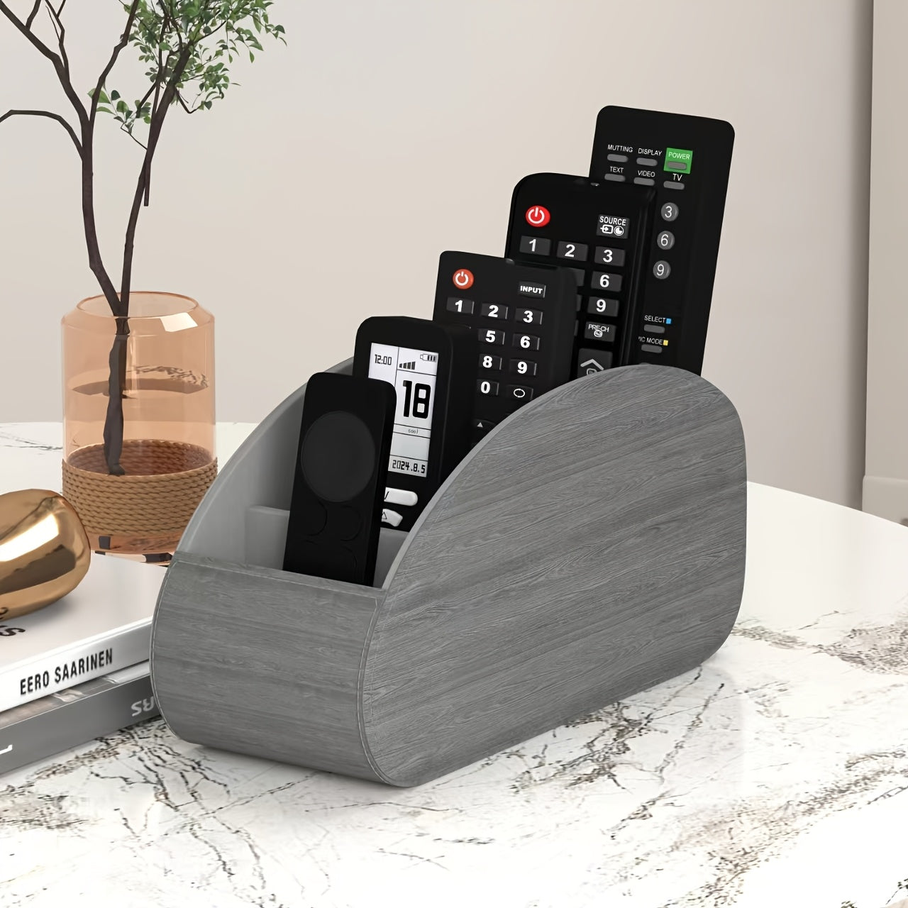 1pc Faux Leather Remote Control Holder - a Desktop Storage Box with 5 Compartments, Suitable for Organizing And Decorating Your Desk, Ideal for TV Remotes/Media Controllers/Office Supplies, a Home Open Storage Box, And a Hous