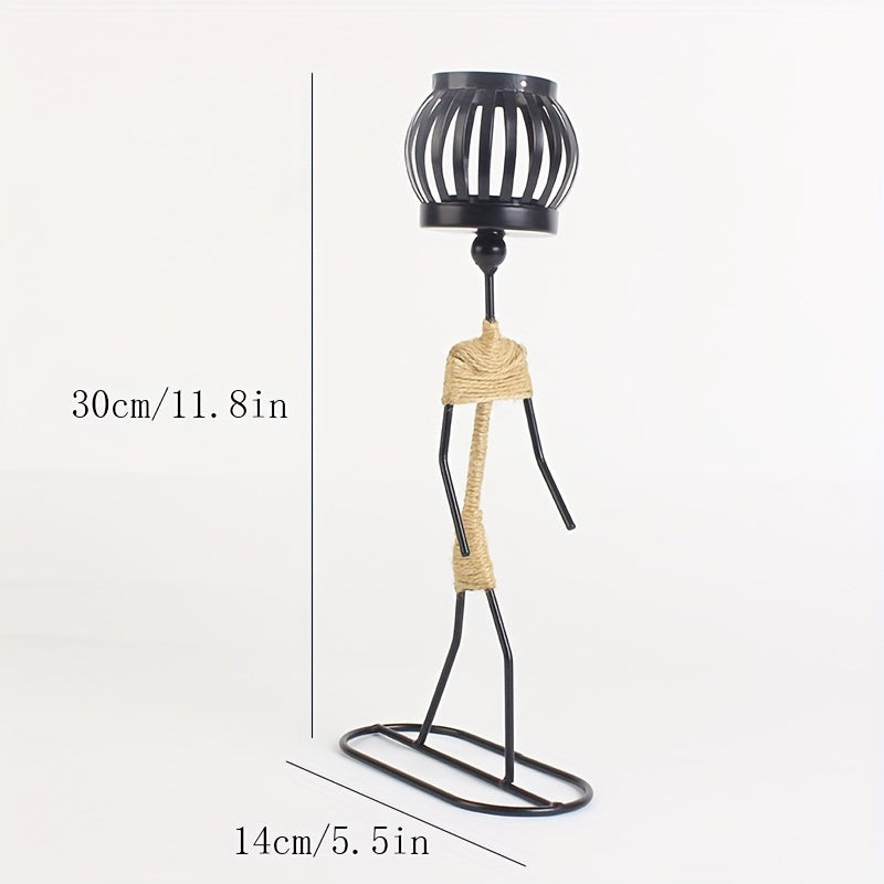 1pc Retro Iron Man Candle Holder, Creative Western Restaurant Candle Holder, Romantic Table Decoration Home Decor,Candle Holder,centerpiece,New Iron Art Candle Holder, Creative Hollow Candle Cup Table Candlelight, Western Can
