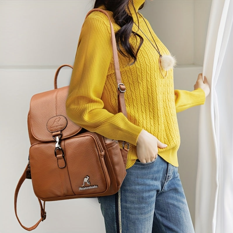 Women'S Genuine Leather Backpack - Vintage Backpack with Zipper Closure, Adjustable Shoulder Straps & Front flap pocket - Elegant Everyday & Formal Bag in, Brown, - Durable Polyester Lining for Women, Versatile Carryall, Clas