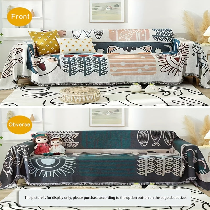 1pc Scandinavian Style All-Season Sofa Covers Cotton Blend Sofa Throw Covers Universal Featuring Botanical, Non-slip Sofa Cushion, And Majestic Cat Patterns Sofa Cover, Outdoor Picnic Mat, Outdoor Blanket, Tapestry, Tableclot