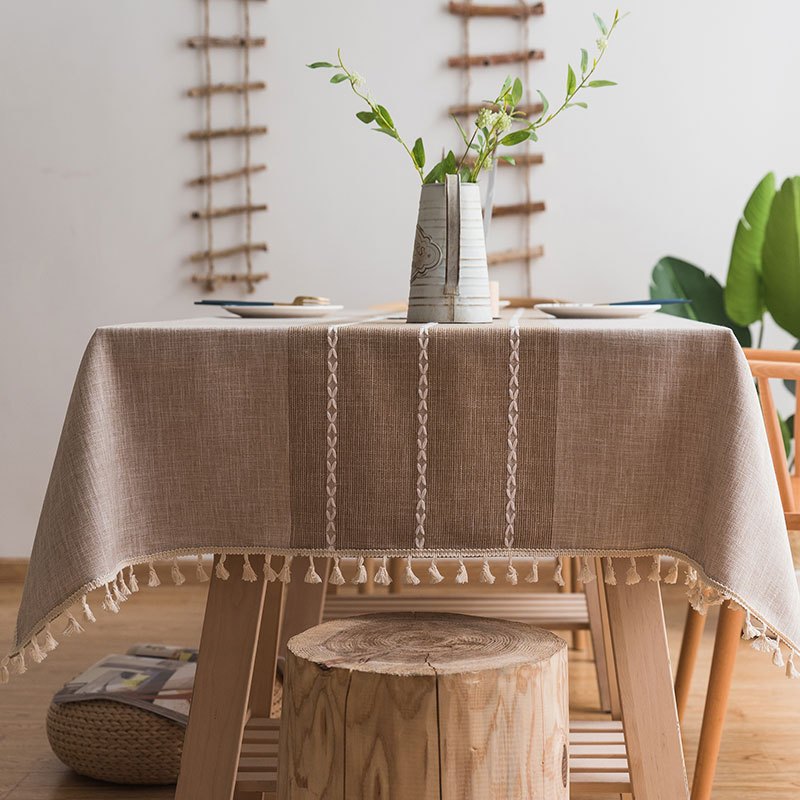 1pc Rustic Tassel Tablecloth - Stain Resistant, Washable, and Perfect for Picnics, Camping, Weddings, Birthday Parties, Thanksgiving, Restaurants, and Buffet - Home Kitchen Decor