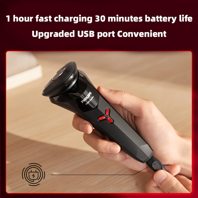 Philips 's Electric Shaver Series 1000 (S1113) - Wet/Dry IPX7 Waterproof, 30-45 Min Runtime, USB- Shaver with 1-Hour Charge, 3D Floating Blade & ContourFlex System, One-Touch Clean,