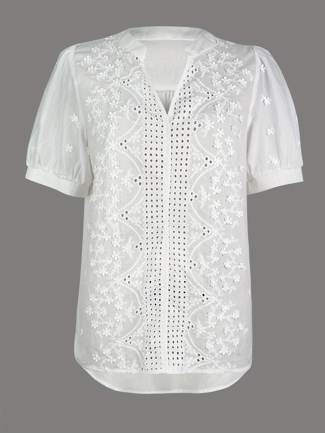 Elegant V-Neck Embroidered Floral Blouse - Sheer Viscose, Machine Washable, Perfect for Spring/Summer