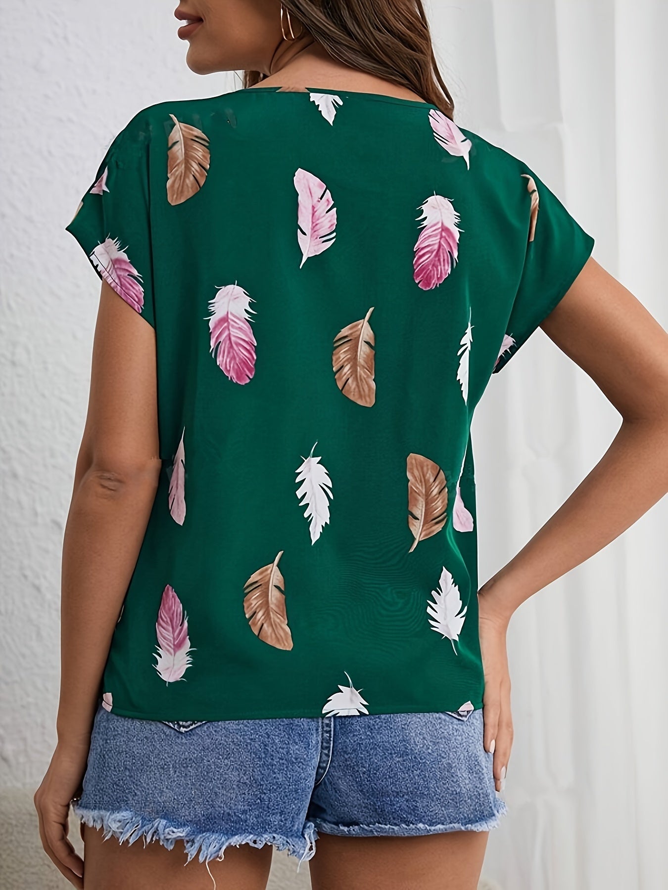 Vintage Graphic Print Cut Out Blouse, Casual Batwing Sleeve Blouse For Spring & Summer, Women's Clothing