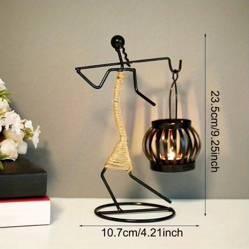 1pc Retro Iron Man Candle Holder, Creative Western Restaurant Candle Holder, Romantic Table Decoration Home Decor,Candle Holder,centerpiece,New Iron Art Candle Holder, Creative Hollow Candle Cup Table Candlelight, Western Can