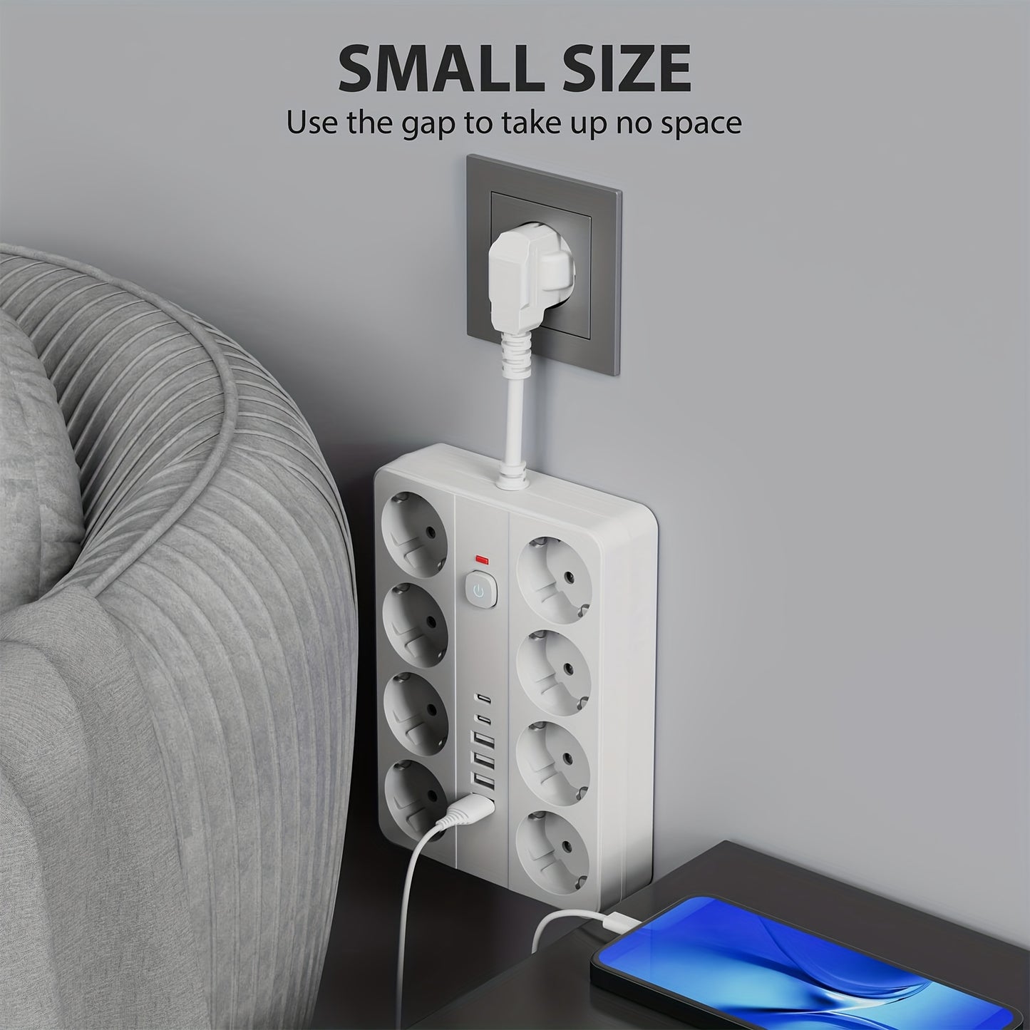 1pc Surge Protector Power Strip - 8 AC Outlets, 4 USB-A & 2 USB-C Ports, Overload Protection, Compact Design for Home, Office, Travel, Dorm Room Use, Office Power Supply, Modern Outlet Design, Surge Protection Device