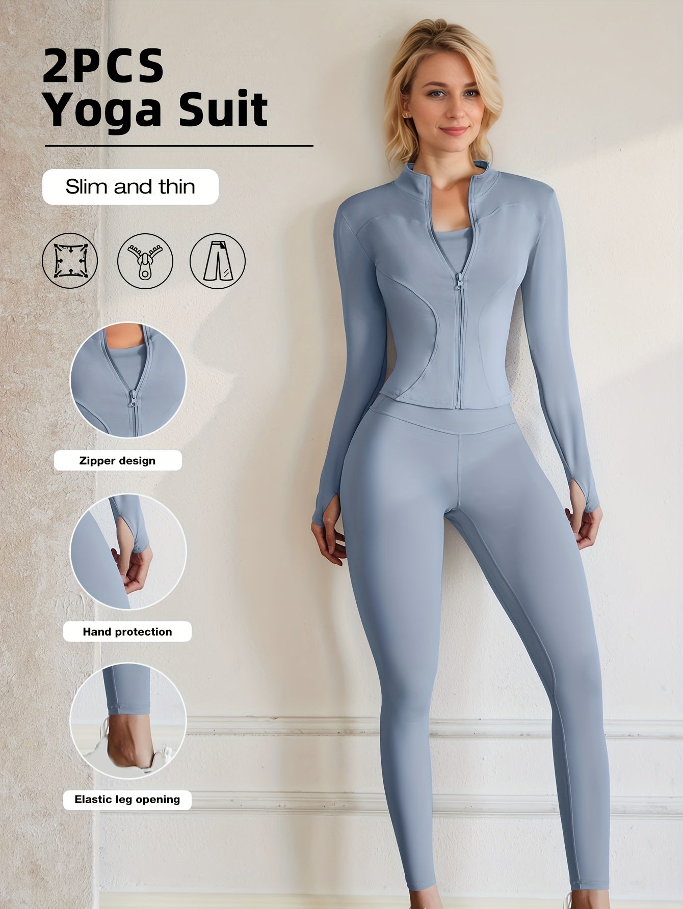 European Code Polyester Fabric Gym Running Clothes Long Sleeve Sports Jacket Cycling and Hiking Tightening Buttocks Pants Fitness Suit