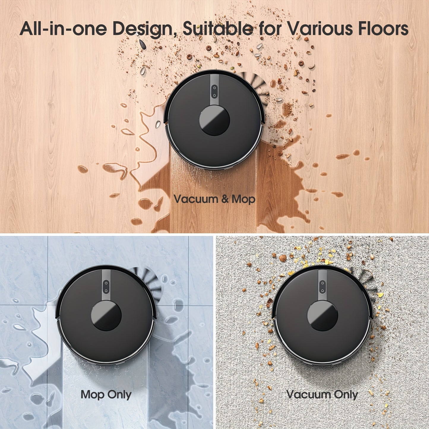Lubluelu B40 Robot Vacuum Cleaner, 3 In 1 Robot Vacuum Cleaner And Mop, 6500Pa, 62db Low Noise, 9.98 cm Ultra-Slim Body, 5 Floors Mapping, Diversified Cleaning, Robot Vacuum Cleaner For Pet Hair, Carpet, Hard Floor, Christmas