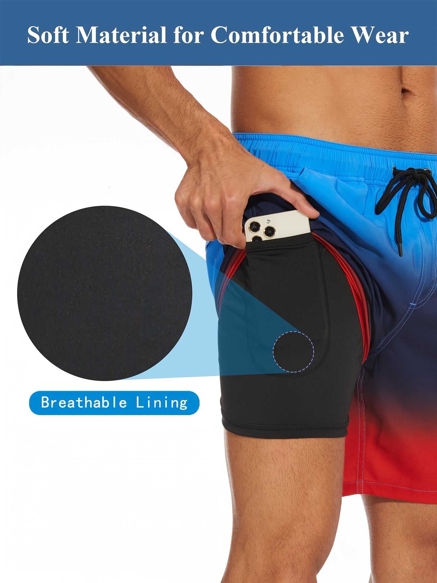 Men's Quick-Dry Beach Shorts with Tropical Palm Tree & Palm Leaf Print - Breathable Stretch Fabric for Summer, Outdoor, Hiking, Swimming - Machine Washable Casual Athletic Shorts, Outdoor Activewear, Summer Shorts