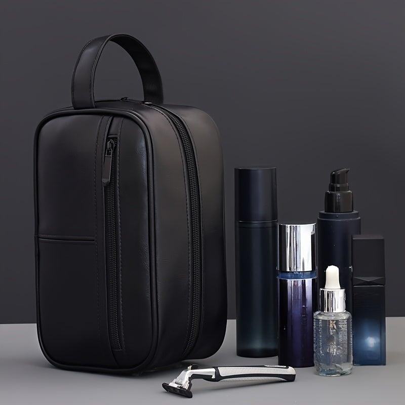 Large Capacity Waterproof Toiletry Bag with Safety Zipper & Wrist Strap - Spacious Travel Makeup Organizer for Men & Women, Durable Cosmetic Bag for Adults, Black, Toiletry Travel Bag