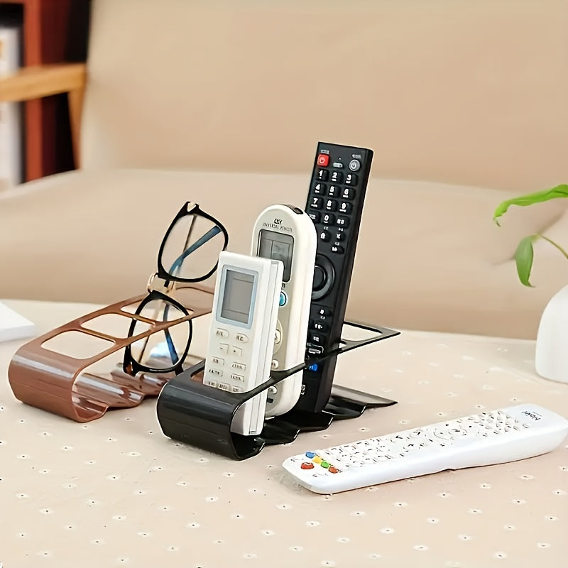 Multi-Functional Remote Control Storage Rack - Desktop Organizer with Anti-Slip Base, Holds 4 Remotes & Glasses, No Assembly Required, Space-Saving Design for Living Room, Utility Racks, Remote Control Holder, Minimalist Orga