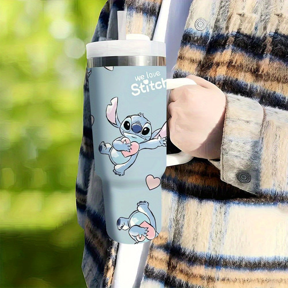 1pc Stitch 40oz Stainless Steel Tumbler with Lid and Straw, Leak Proof Vacuum Insulated Travel Mug, BPA Free, Hand Wash Only, Round Shape, Ideal for Valentine's Day, Easter, Mother's & Father's Day Gifts