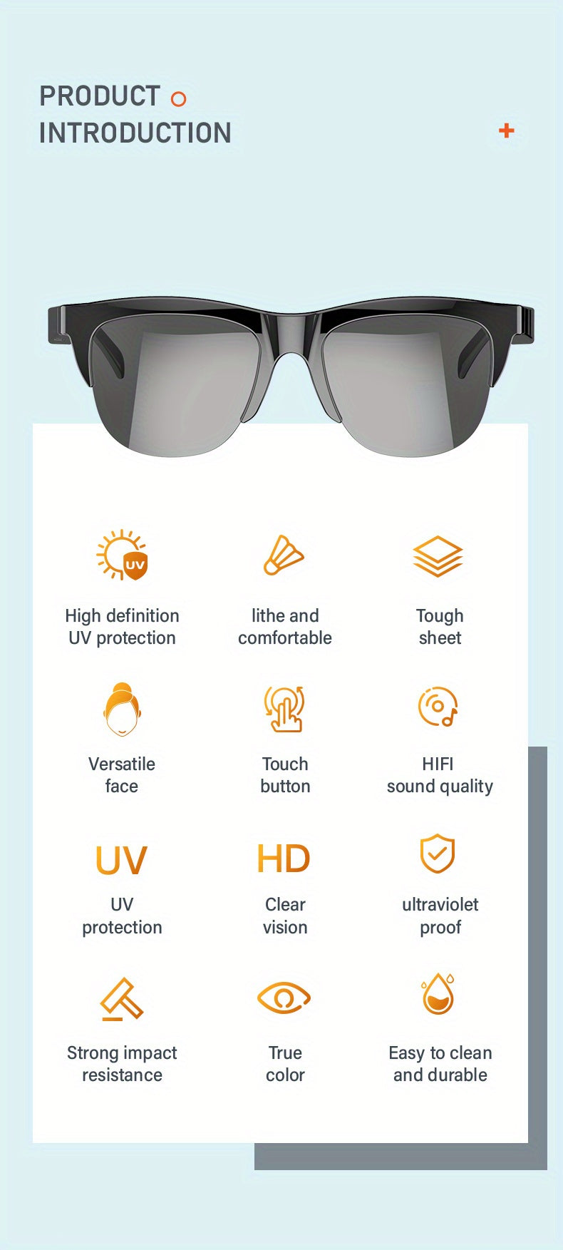 Smart Wireless 5.0 Sunglasses Multifunctional Glasses Wireless Call Play Music Outdoor Sports Headphones Rechargeable HIFI Sound Quality HD Lens Headphones Black Technology Unisex Touch Long Battery Life Anti-UV Lens