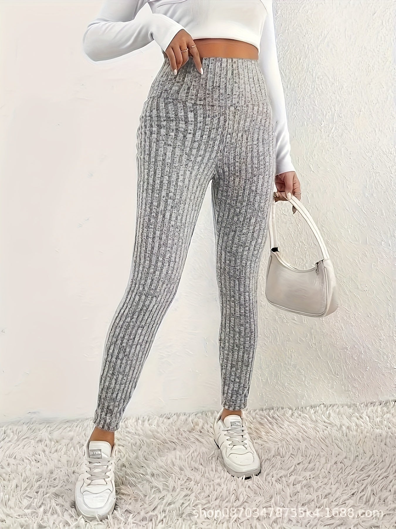 Leggings Femininas de Cintura Alta em Malha Canelada – Pack 3