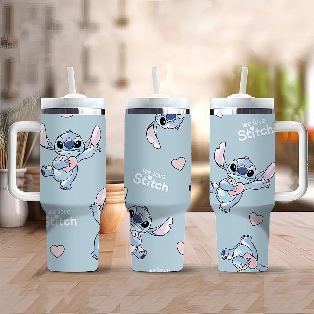 1pc Stitch 40oz Stainless Steel Tumbler with Lid and Straw, Leak Proof Vacuum Insulated Travel Mug, BPA Free, Hand Wash Only, Round Shape, Ideal for Valentine's Day, Easter, Mother's & Father's Day Gifts