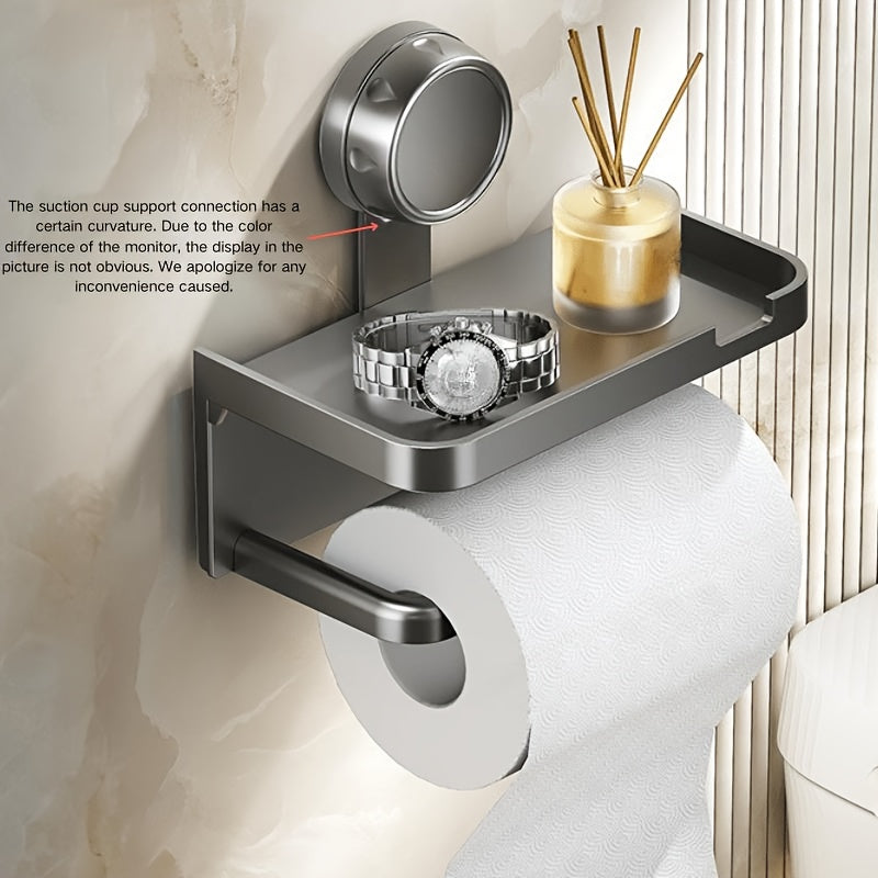 1pc Household Toilet Paper Holder with Storage Box, Suction Cup Wall-Mounted Bathroom Tissue Rack – No Drilling Required. Includes Phone Stand for Convenient Use in the Home or Shower Room, Toilet Tissue Holder for Bathroom