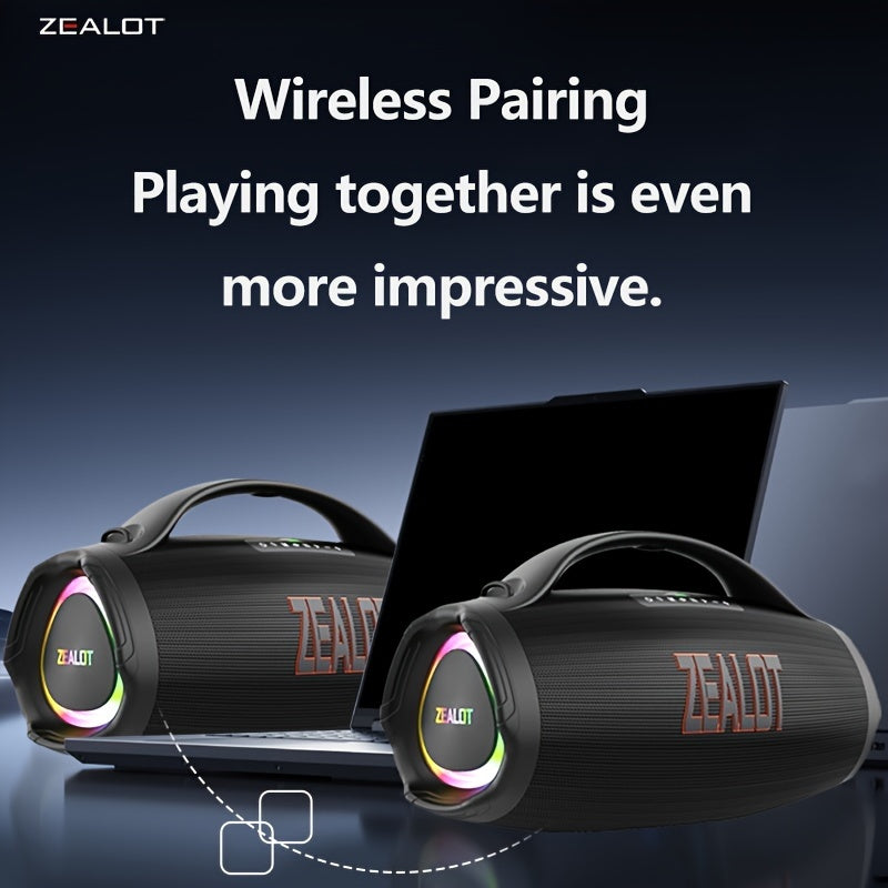 Zealot S98 Portable Wireless Speaker - 160W High-Power, 60H Playtime, IPX5, Fast Charging, Dual Pairing, Shocking Subwoofer, 36000mAh Battery, DSP Technology, Black with Red Accents