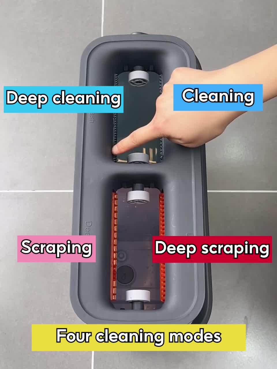 JOYBOS Advanced Lazy Mop Kit - Hand-Free Flat Mop with Scraper Bucket, Stainless Steel & Durable ABS Construction, 2 Washable Microfiber Pads for Living Room, Bathroom, Kitchen, Patio, Vinyl Wood & Tile Floors, No Electricity